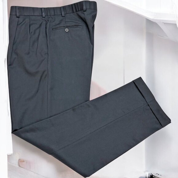Brooks Brothers Madison Black Wool Pleated Cuff Dress Pants - Picture 1 of 9
